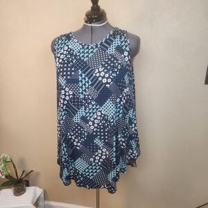 Lane Bryant Blue and White Patchwork Tank Top 22/24 (5945)